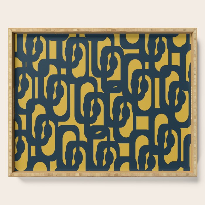 Mid Century Modern Loop Pattern in Navy Blue and Light Mustard Yellow Serving Tray Gallery Image 1
