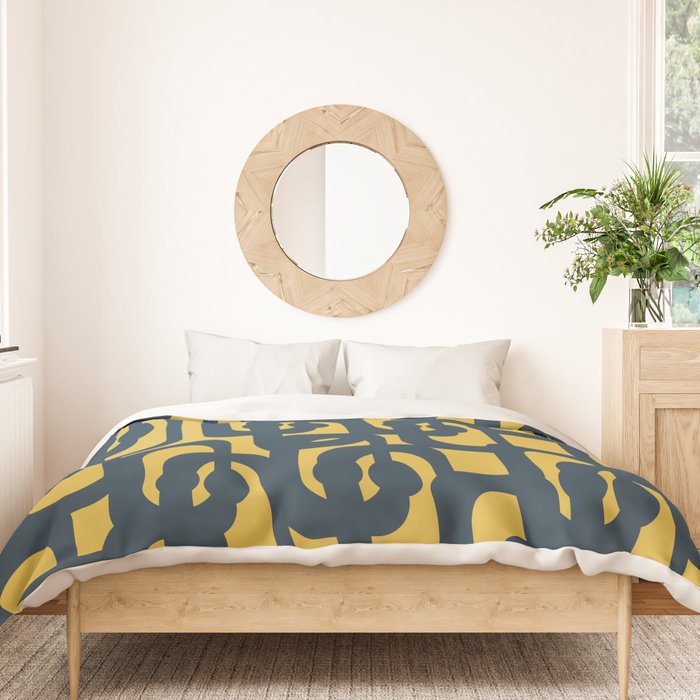 Mid Century Modern Loop Pattern in Navy Blue and Light Mustard Yellow Duvet Cover Gallery Image 3