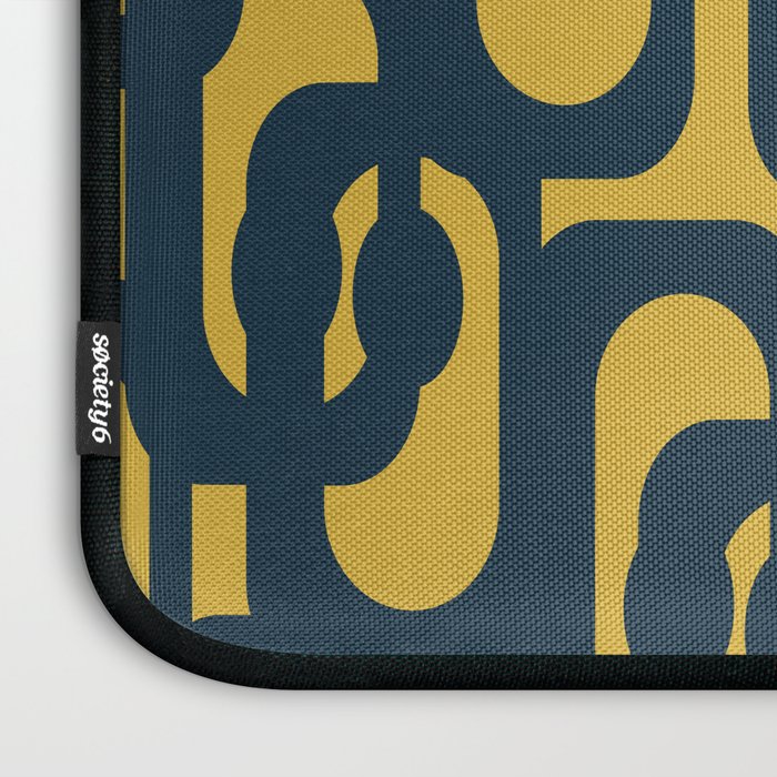 Mid Century Modern Loop Pattern in Navy Blue and Light Mustard Yellow Laptop Sleeve Gallery Image 3