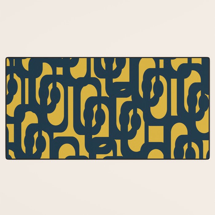 Mid Century Modern Loop Pattern in Navy Blue and Light Mustard Yellow Desk Mat Gallery Image 3