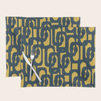 Mid Century Modern Loop Pattern in Navy Blue and Light Mustard Yellow Placemat Gallery Image 1