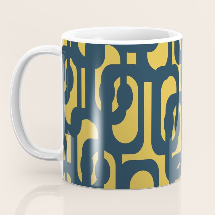 Mid Century Modern Loop Pattern in Navy Blue and Light Mustard Yellow Coffee Mug Gallery Image 3