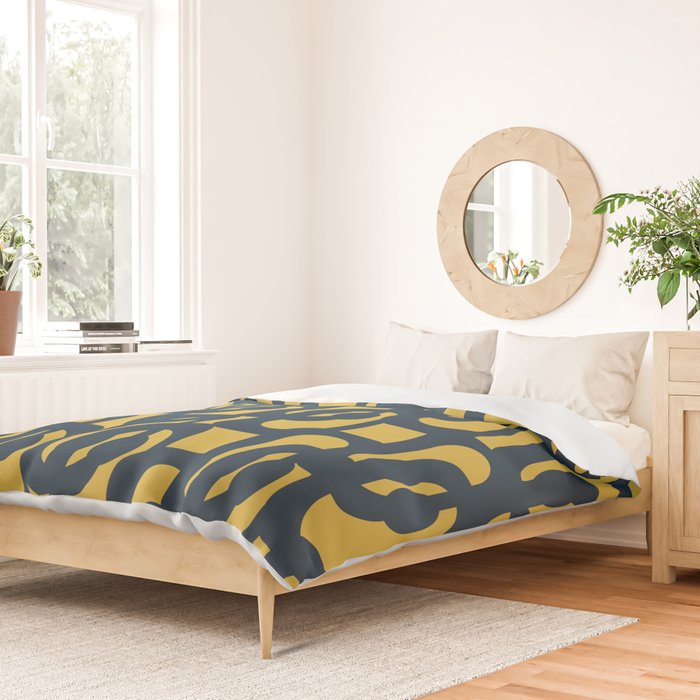 Mid Century Modern Loop Pattern in Navy Blue and Light Mustard Yellow Duvet Cover Gallery Image 2