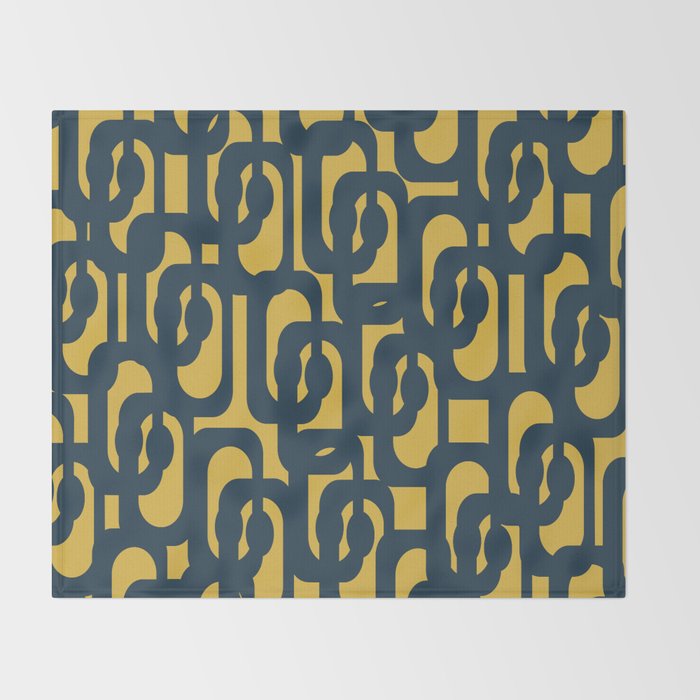 Mid Century Modern Loop Pattern in Navy Blue and Light Mustard Yellow Throw Blanket Gallery Image 2