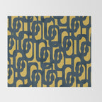 Mid Century Modern Loop Pattern in Navy Blue and Light Mustard Yellow Throw Blanket Gallery Image 2