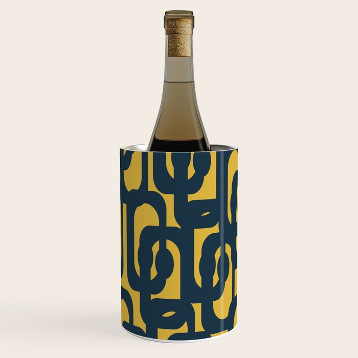 Mid Century Modern Loop Pattern in Navy Blue and Light Mustard Yellow Wine Chiller Gallery Image 1