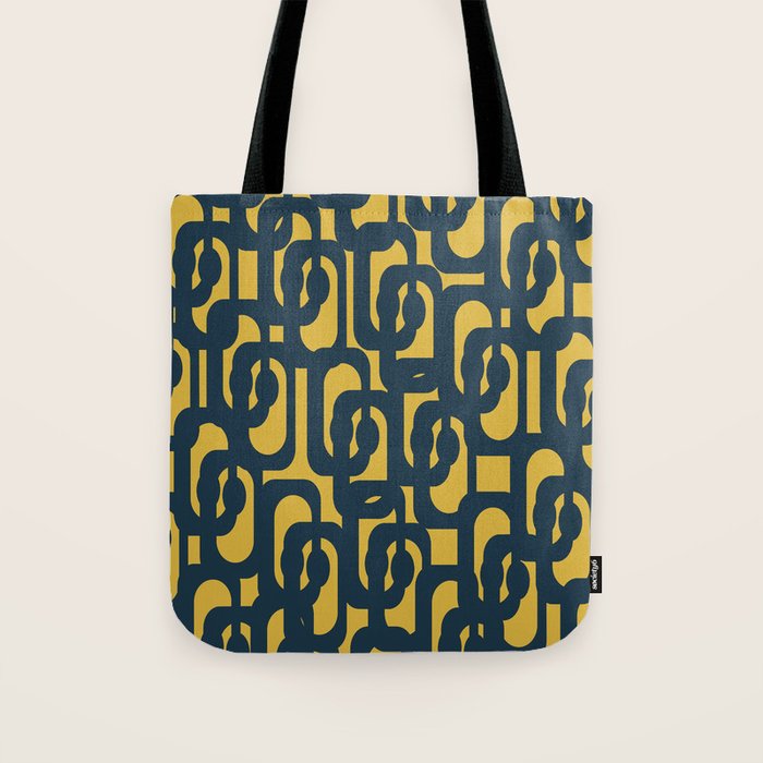 Mid Century Modern Loop Pattern in Navy Blue and Light Mustard Yellow Tote Bag Gallery Image 1