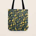 Mid Century Modern Loop Pattern in Navy Blue and Light Mustard Yellow Tote Bag Gallery Image 1