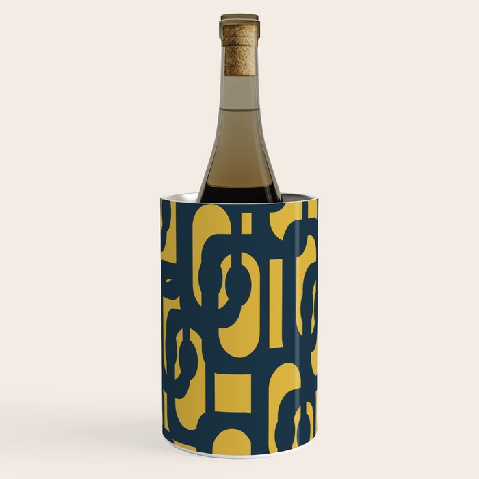 Mid Century Modern Loop Pattern in Navy Blue and Light Mustard Yellow Wine Chiller Gallery Image 3