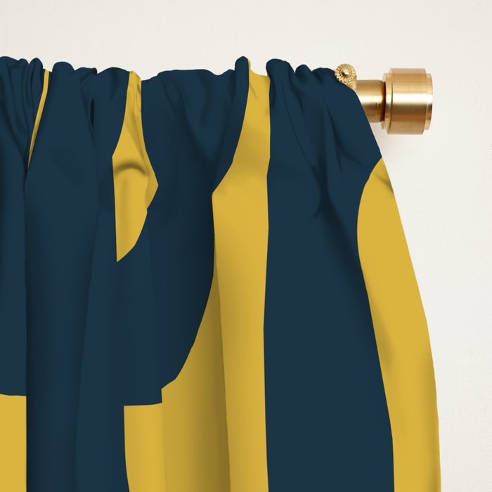 Mid Century Modern Loop Pattern in Navy Blue and Light Mustard Yellow Window Curtain Gallery Image 2