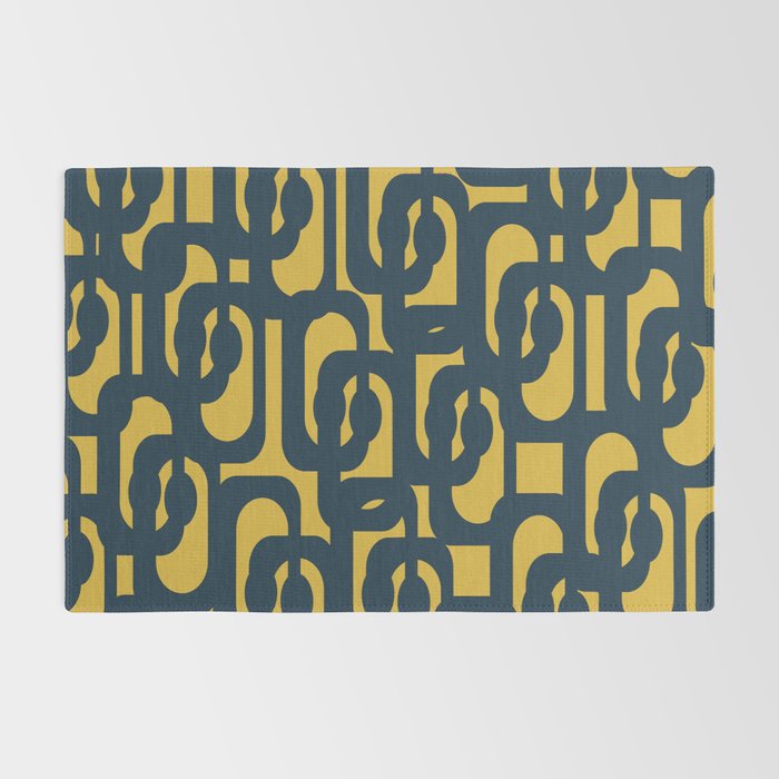 Mid Century Modern Loop Pattern in Navy Blue and Light Mustard Yellow Rug Gallery Image 2