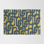 Mid Century Modern Loop Pattern in Navy Blue and Light Mustard Yellow Rug Gallery Image 2