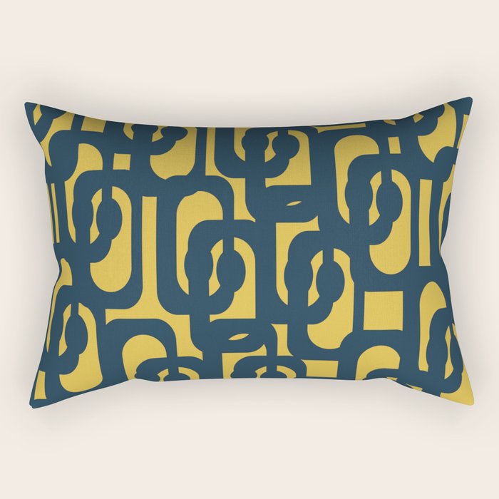 Mid Century Modern Loop Pattern in Navy Blue and Light Mustard Yellow Rectangular Pillow Gallery Image 1