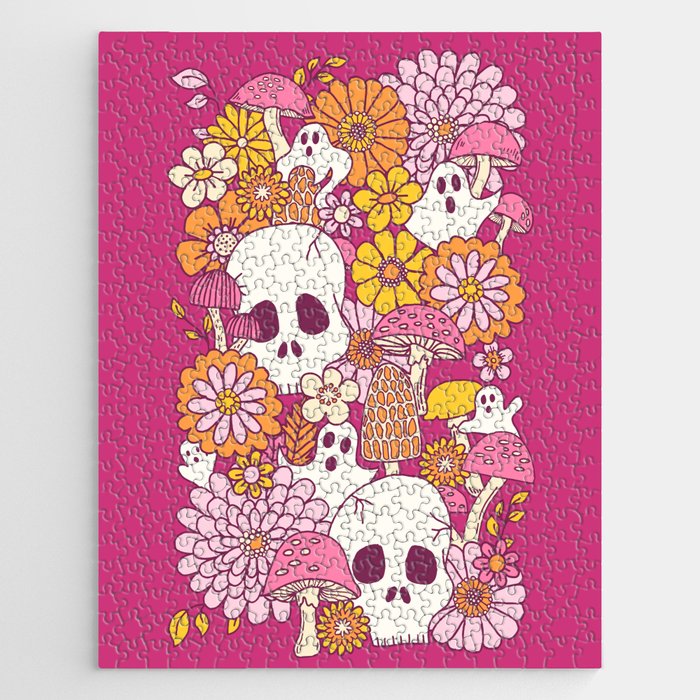 Spooky Mushroom Garden - Fuchsia Jigsaw Puzzle Gallery Image 1