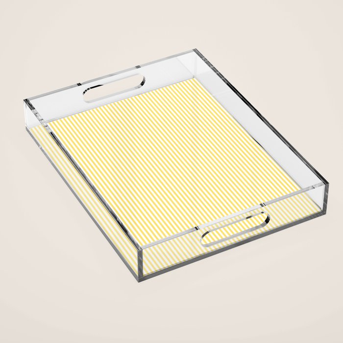 Fine Stripes Narrow Vertical Stripe Pattern in Butter Yellow and White Acrylic Tray Gallery Image 1