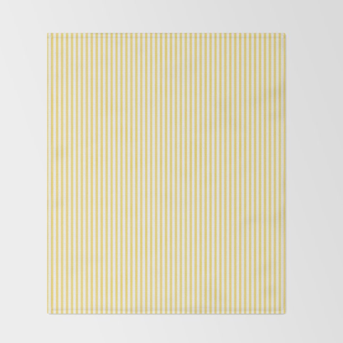 Fine Stripes Narrow Vertical Stripe Pattern in Butter Yellow and White Throw Blanket Gallery Image 2
