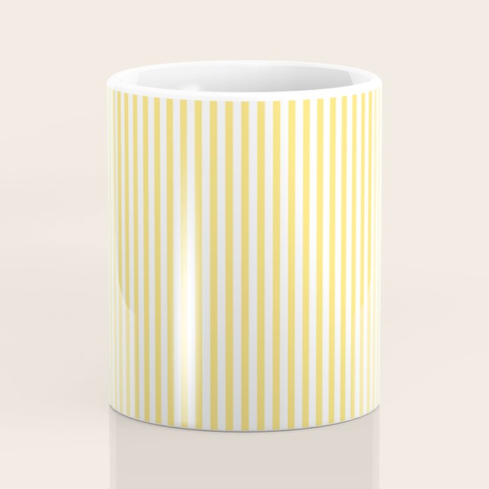 Fine Stripes Narrow Vertical Stripe Pattern in Butter Yellow and White Coffee Mug Gallery Image 4