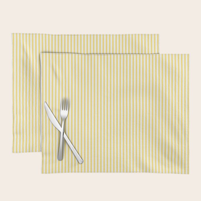 Fine Stripes Narrow Vertical Stripe Pattern in Butter Yellow and White Placemat Gallery Image 1
