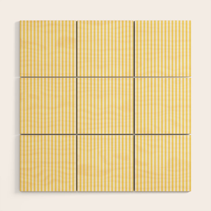 Fine Stripes Narrow Vertical Stripe Pattern in Butter Yellow and White Wood Wall Art Gallery Image 1