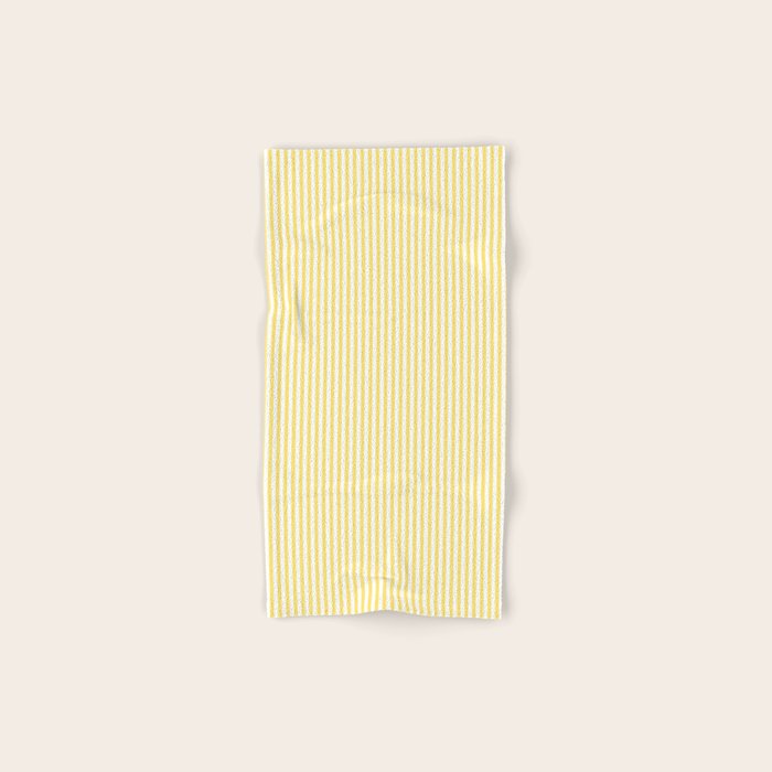 Fine Stripes Narrow Vertical Stripe Pattern in Butter Yellow and White Bath Towel Gallery Image 1