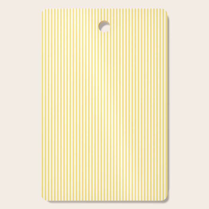 Fine Stripes Narrow Vertical Stripe Pattern in Butter Yellow and White Cutting Board Gallery Image 1