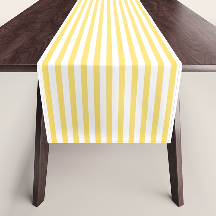 Fine Stripes Narrow Vertical Stripe Pattern in Butter Yellow and White Table Runner Gallery Image 1