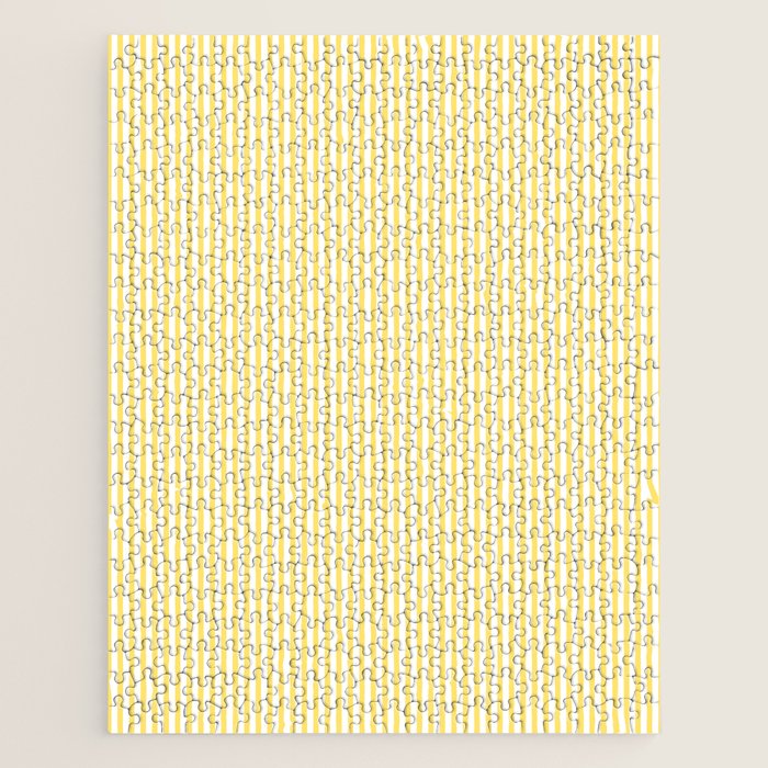 Fine Stripes Narrow Vertical Stripe Pattern in Butter Yellow and White Jigsaw Puzzle Gallery Image 1