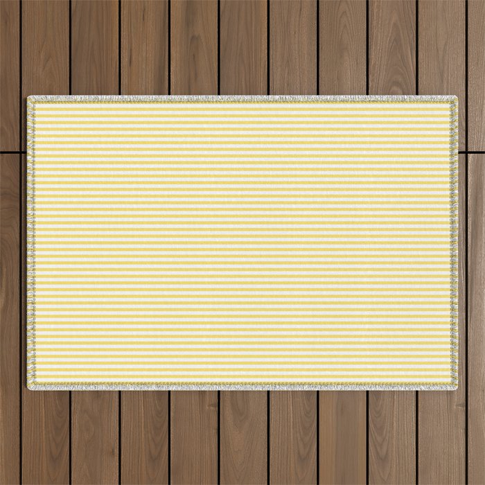 Fine Stripes Narrow Vertical Stripe Pattern in Butter Yellow and White Outdoor Rug Gallery Image 1