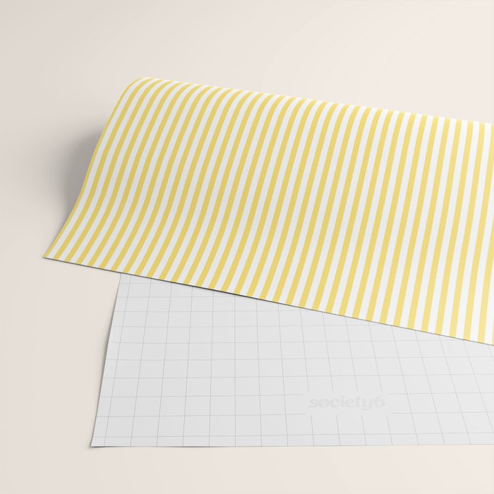 Fine Stripes Narrow Vertical Stripe Pattern in Butter Yellow and White Wrapping Paper Gallery Image 2
