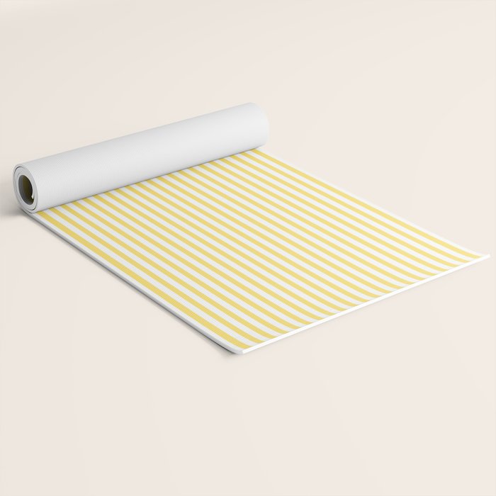 Fine Stripes Narrow Vertical Stripe Pattern in Butter Yellow and White Yoga Mat Gallery Image 2