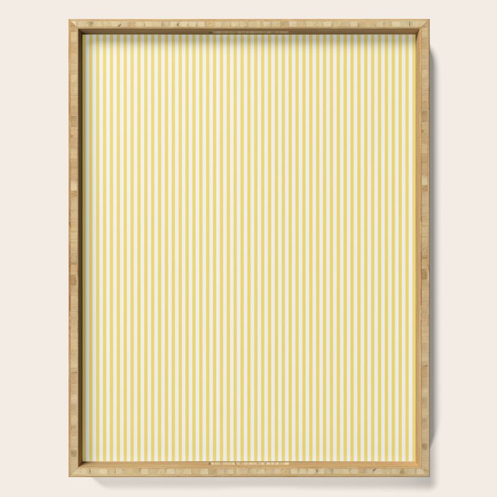 Fine Stripes Narrow Vertical Stripe Pattern in Butter Yellow and White Serving Tray Gallery Image 1