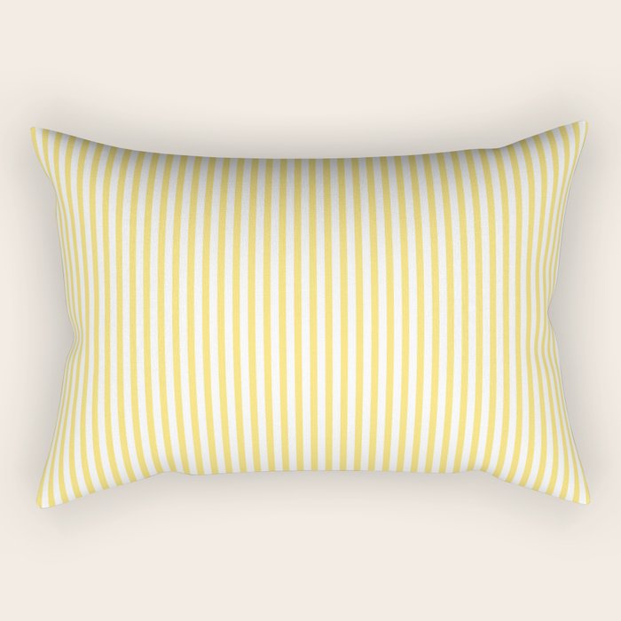 Fine Stripes Narrow Vertical Stripe Pattern in Butter Yellow and White Rectangular Pillow Gallery Image 2