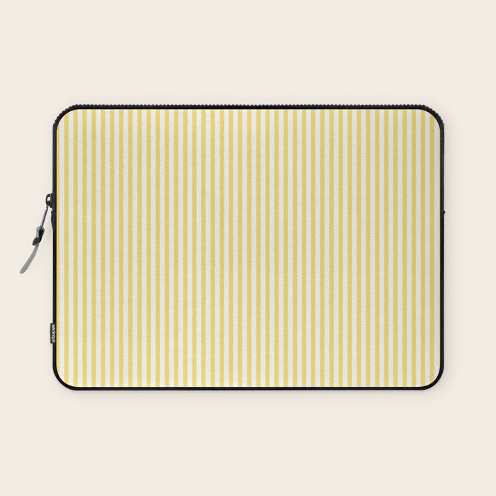Fine Stripes Narrow Vertical Stripe Pattern in Butter Yellow and White Laptop Sleeve Gallery Image 1