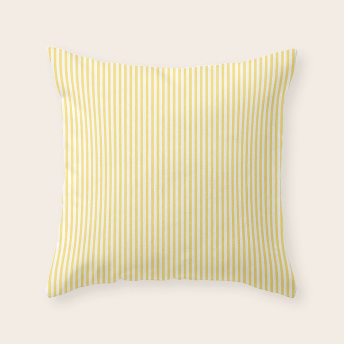 Fine Stripes Narrow Vertical Stripe Pattern in Butter Yellow and White Throw Pillow Gallery Image 6