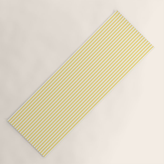 Fine Stripes Narrow Vertical Stripe Pattern in Butter Yellow and White Yoga Mat Gallery Image 1