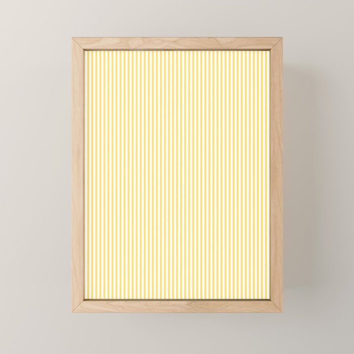 Fine Stripes Narrow Vertical Stripe Pattern in Butter Yellow and White Mini Art Print Gallery Image 1