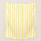 Fine Stripes Narrow Vertical Stripe Pattern in Butter Yellow and White Wall Tapestry Gallery Image 4