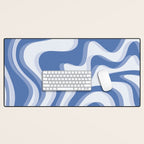 Trippy Glitch Blue Retro Liquid Swirl Abstract Pattern Desk Mat Gallery Image 1