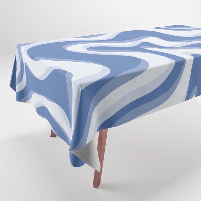 Trippy Glitch Blue Retro Liquid Swirl Abstract Pattern Tablecloth Gallery Image 1