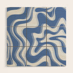 Trippy Glitch Blue Retro Liquid Swirl Abstract Pattern Wood Wall Art Gallery Image 1