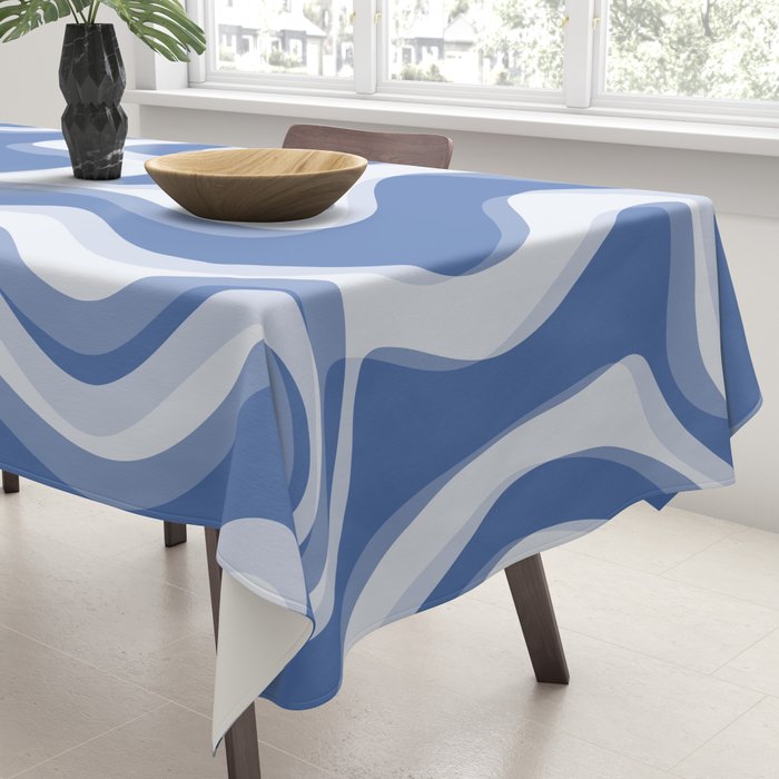 Trippy Glitch Blue Retro Liquid Swirl Abstract Pattern Tablecloth Gallery Image 3