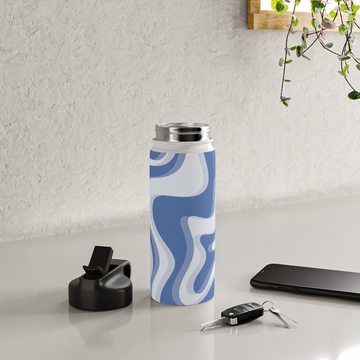 Trippy Glitch Blue Retro Liquid Swirl Abstract Pattern Water Bottle Gallery Image 4