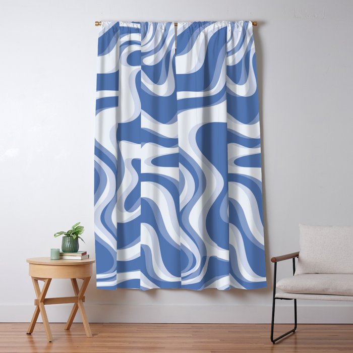 Trippy Glitch Blue Retro Liquid Swirl Abstract Pattern Window Curtain Gallery Image 5