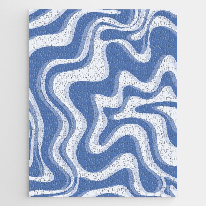 Trippy Glitch Blue Retro Liquid Swirl Abstract Pattern Jigsaw Puzzle Gallery Image 1