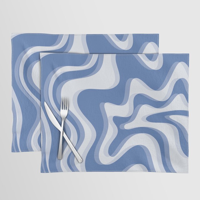 Trippy Glitch Blue Retro Liquid Swirl Abstract Pattern Placemat Gallery Image 1
