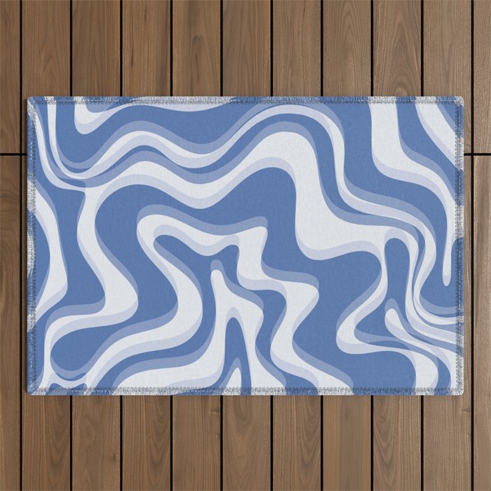 Trippy Glitch Blue Retro Liquid Swirl Abstract Pattern Outdoor Rug Gallery Image 1