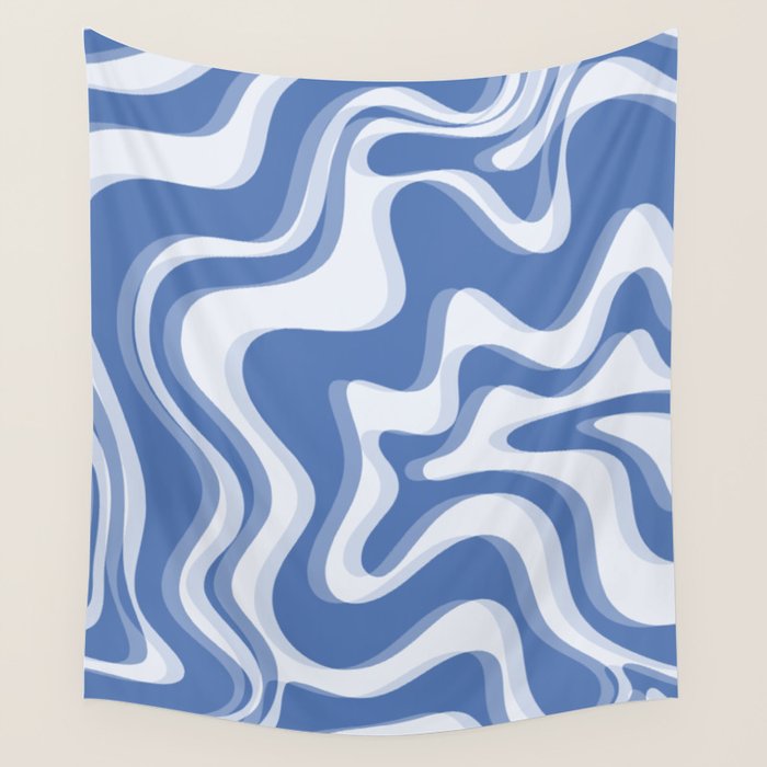 Trippy Glitch Blue Retro Liquid Swirl Abstract Pattern Wall Tapestry Gallery Image 1
