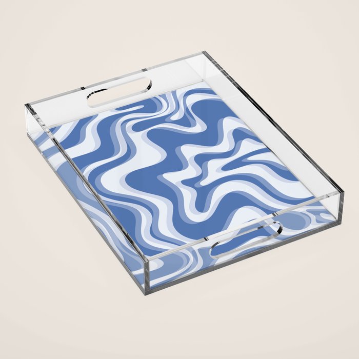 Trippy Glitch Blue Retro Liquid Swirl Abstract Pattern Acrylic Tray Gallery Image 1