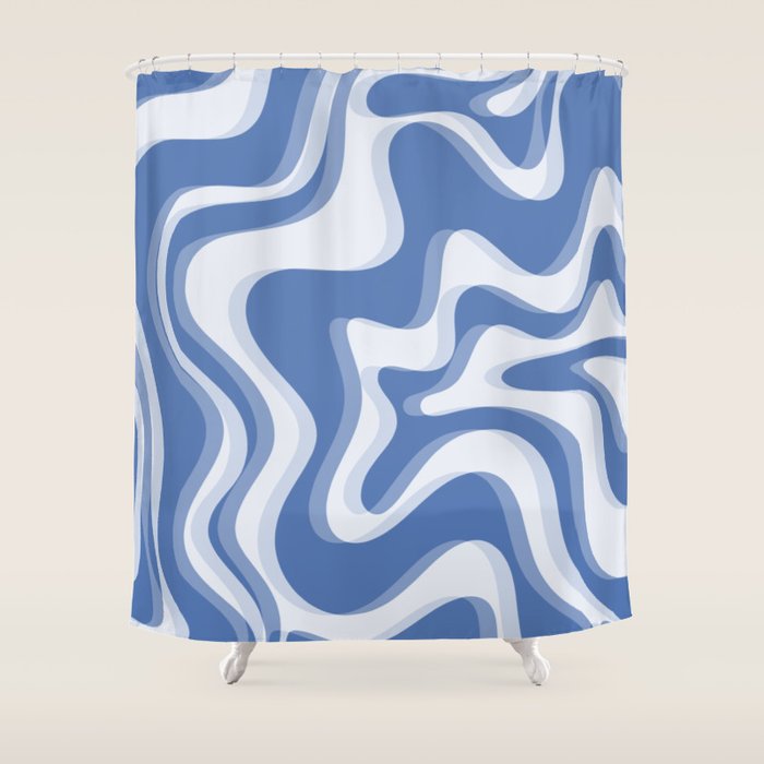 Trippy Glitch Blue Retro Liquid Swirl Abstract Pattern Shower Curtain Gallery Image 1