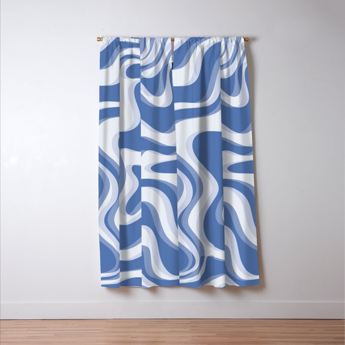 Trippy Glitch Blue Retro Liquid Swirl Abstract Pattern Window Curtain Gallery Image 3